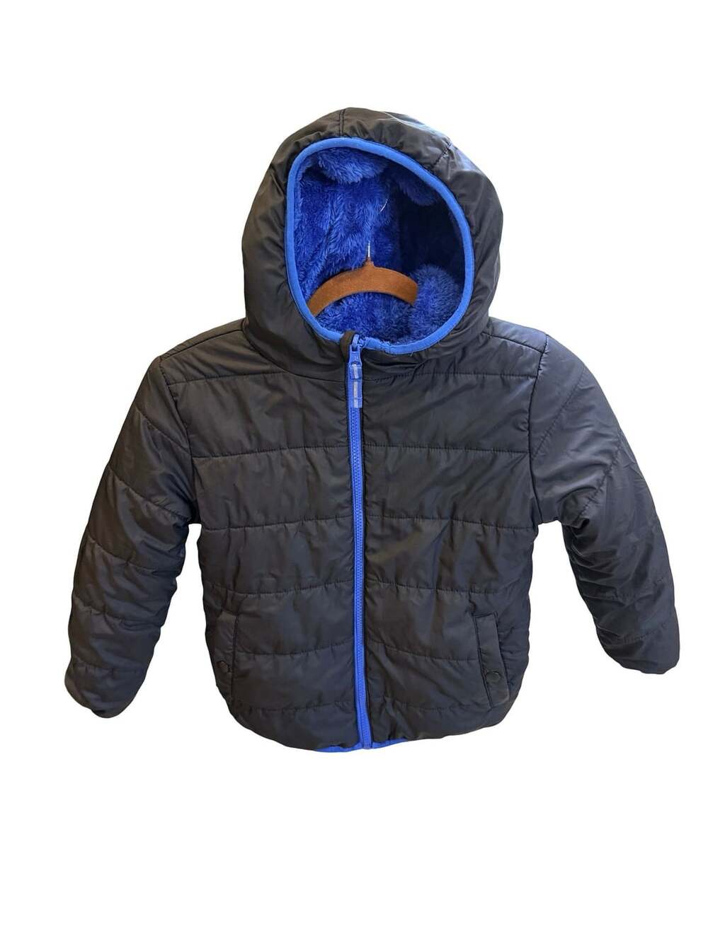Cat & Jack Boys Reversible Puffer Jacket Black Blue Sherpa Size S (6/7)